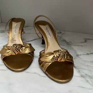 Bruno Magli bronze leather peep-toe shoes, Size 8